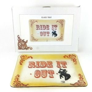 Cracker Barrel Ride It Out Western Horse Bucking Bronco Glass Tray